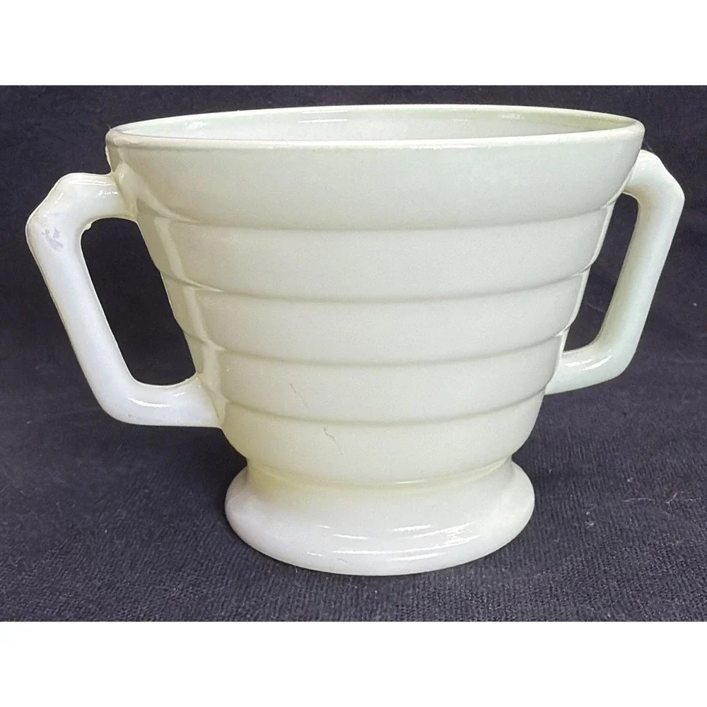 3 Hazel Atlas Moderntone Platonite Pastel green open sugar Bowl Dual Handle